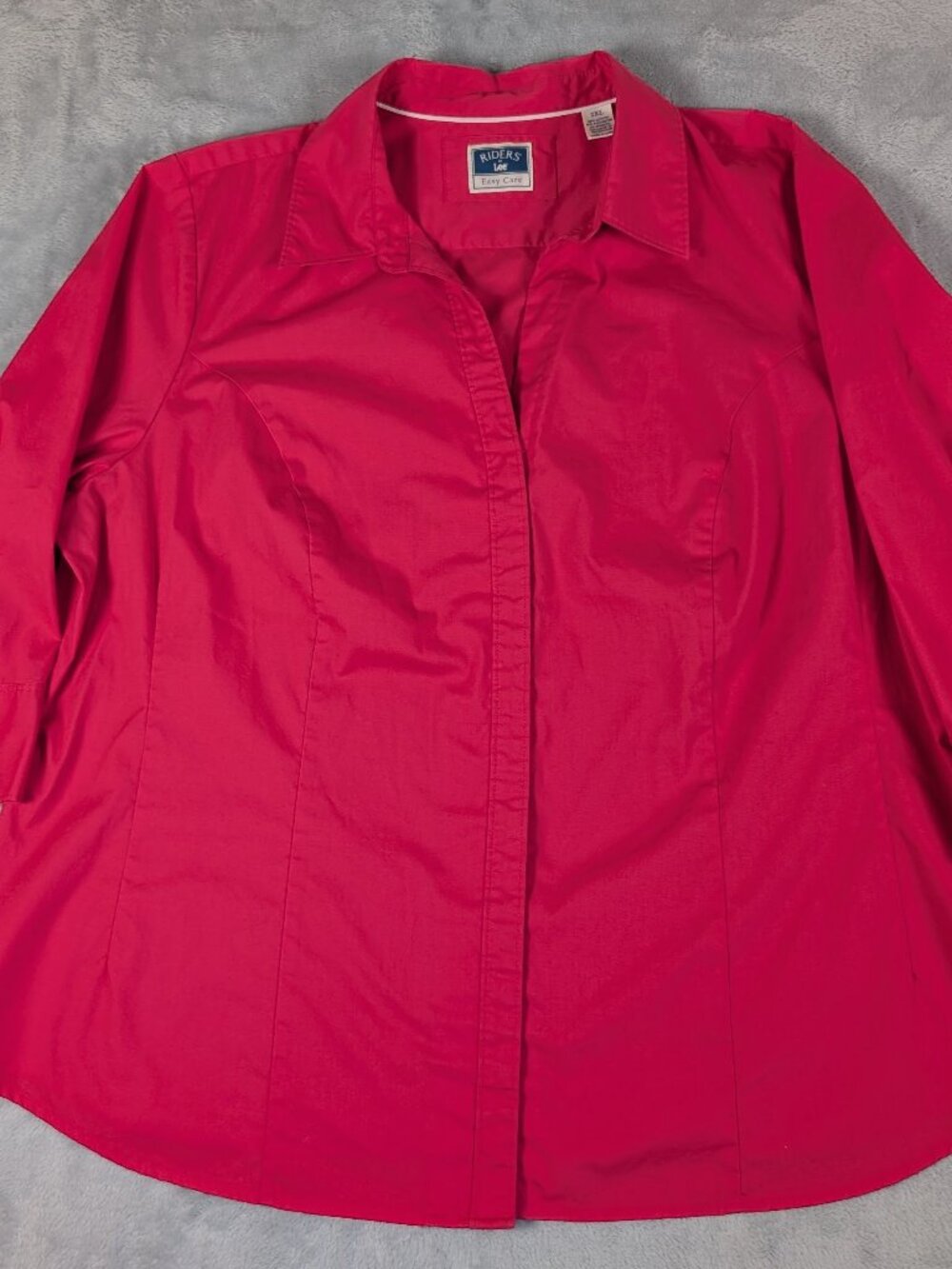 Women's Riders by Lee Easy Care Hot‎ Pink Top 2XL Button Up 3/4 Sleeve